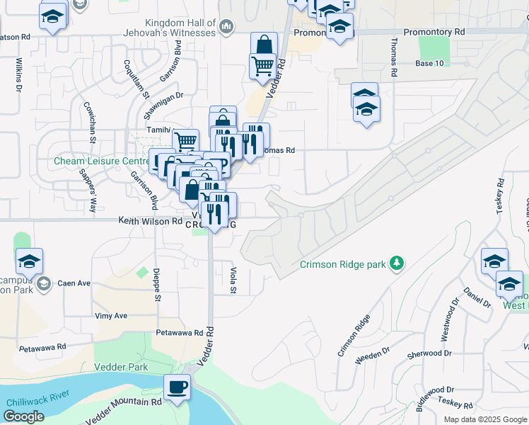 map of restaurants, bars, coffee shops, grocery stores, and more near 45719 Keith Wilson Road in Chilliwack