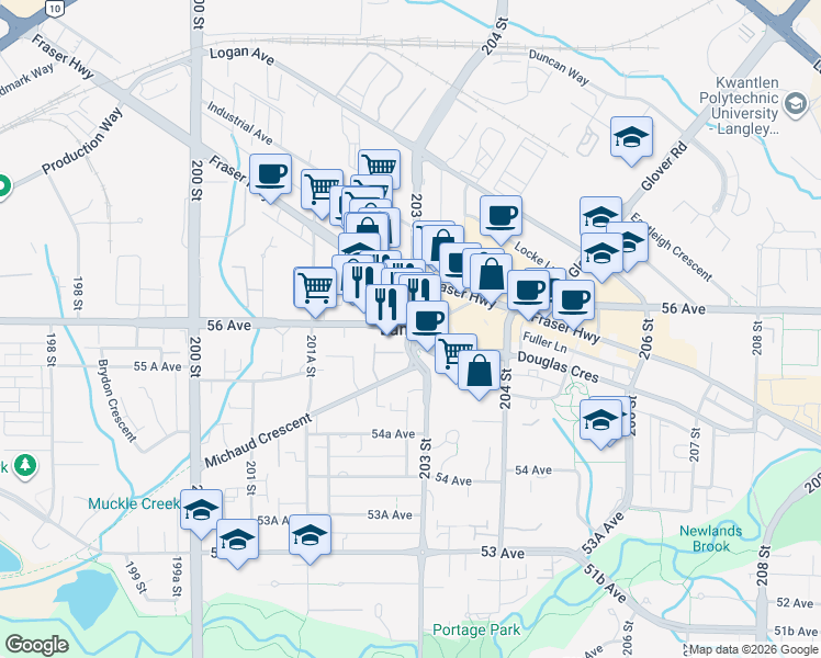 map of restaurants, bars, coffee shops, grocery stores, and more near in Langley