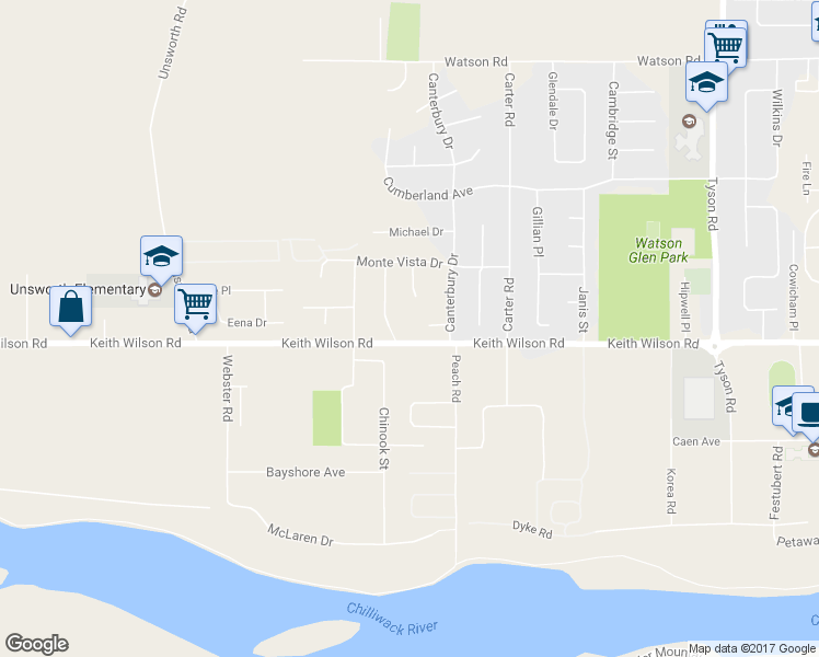 map of restaurants, bars, coffee shops, grocery stores, and more near 44653 Keith Wilson Road in Chilliwack
