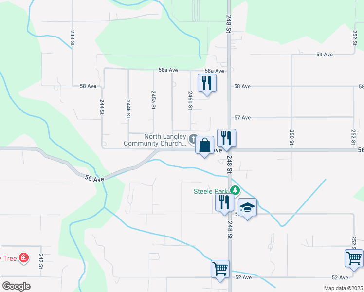 map of restaurants, bars, coffee shops, grocery stores, and more near 24633 56 Avenue in Langley City