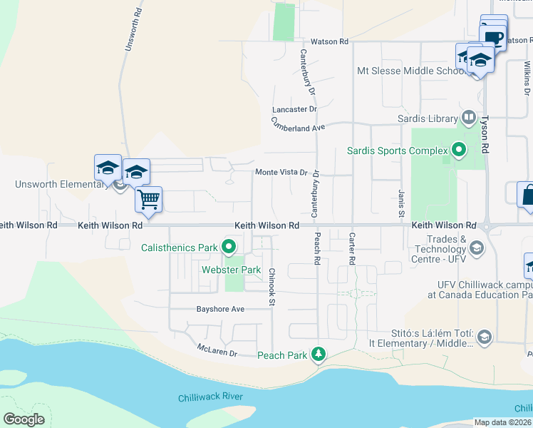 map of restaurants, bars, coffee shops, grocery stores, and more near 5635 Villa Rosa Place in Chilliwack