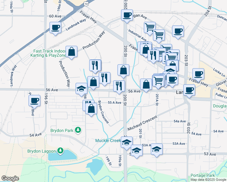 map of restaurants, bars, coffee shops, grocery stores, and more near in Langley