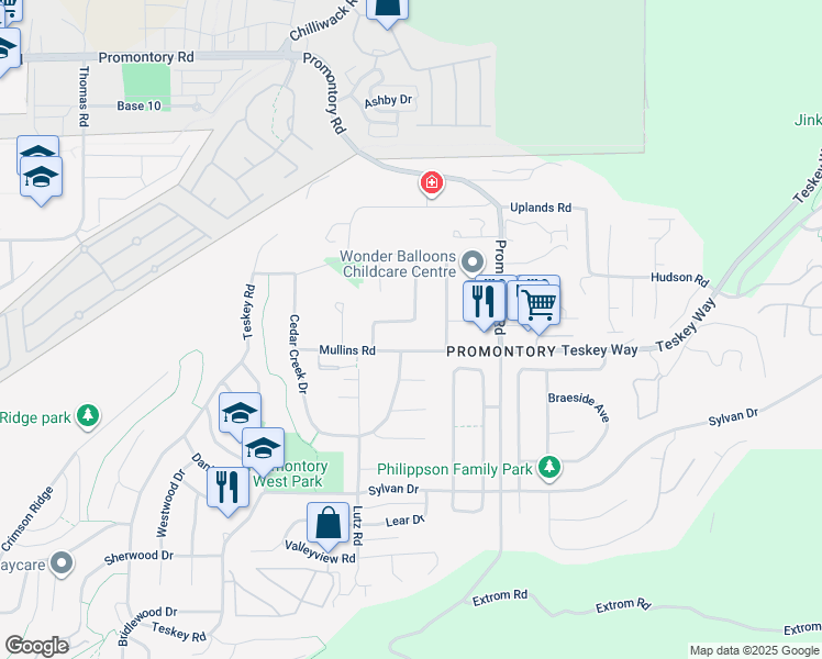 map of restaurants, bars, coffee shops, grocery stores, and more near 5642 Thornhill Street in Chilliwack