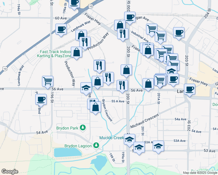 map of restaurants, bars, coffee shops, grocery stores, and more near in Langley