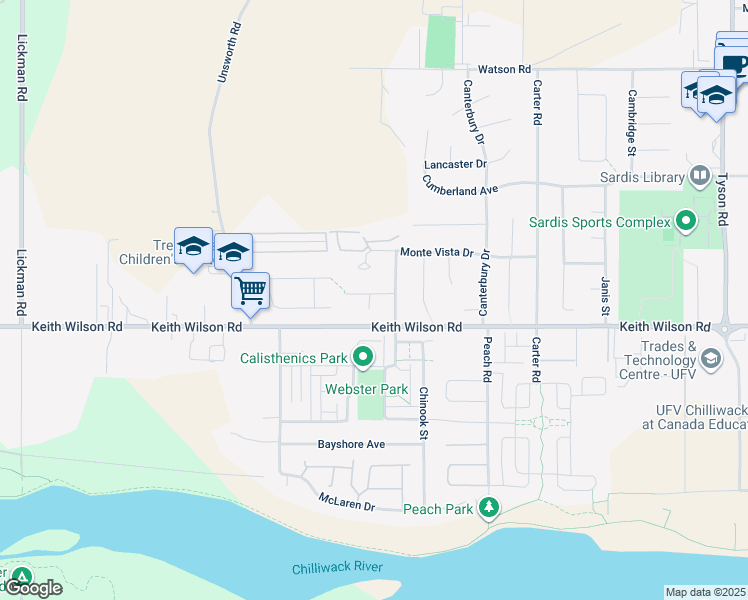 map of restaurants, bars, coffee shops, grocery stores, and more near 44546 Moore Avenue in Chilliwack