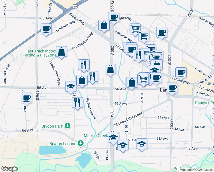 map of restaurants, bars, coffee shops, grocery stores, and more near in Langley