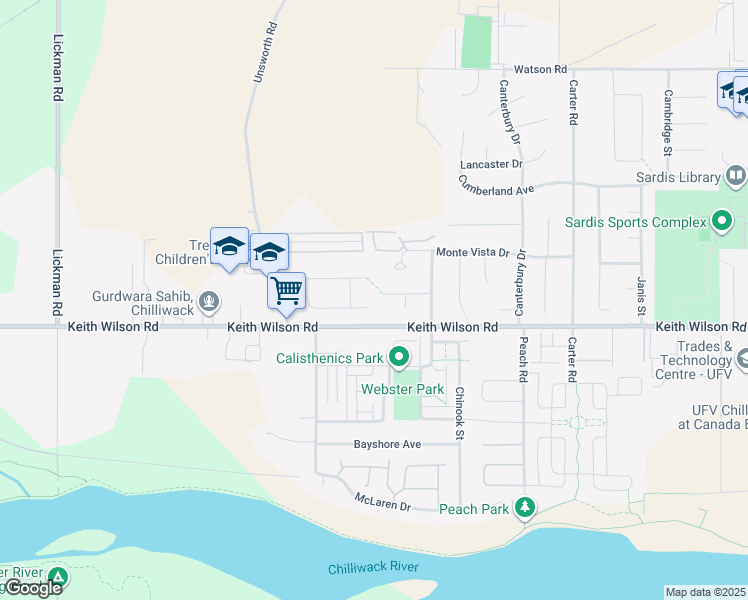map of restaurants, bars, coffee shops, grocery stores, and more near 44465 Eena Drive in Chilliwack