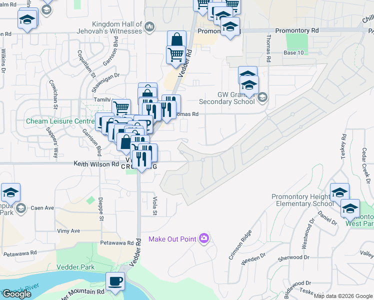 map of restaurants, bars, coffee shops, grocery stores, and more near 45723 Keith Wilson Road in Chilliwack