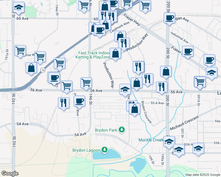 map of restaurants, bars, coffee shops, grocery stores, and more near in Langley