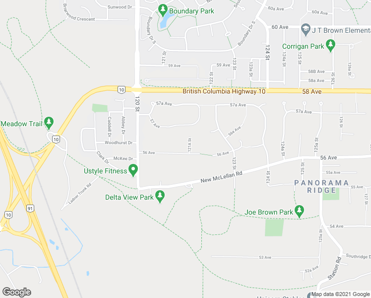 map of restaurants, bars, coffee shops, grocery stores, and more near 5615 121A Street in Surrey