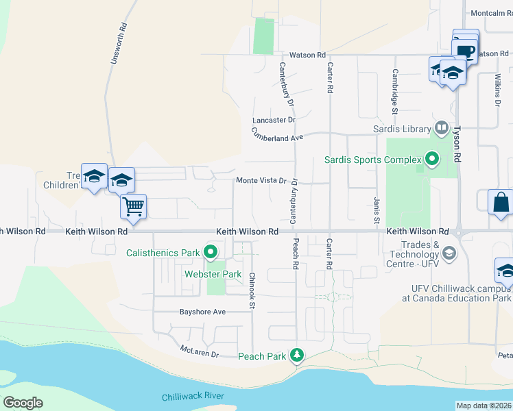 map of restaurants, bars, coffee shops, grocery stores, and more near 5664 Villa Rosa Place in Chilliwack