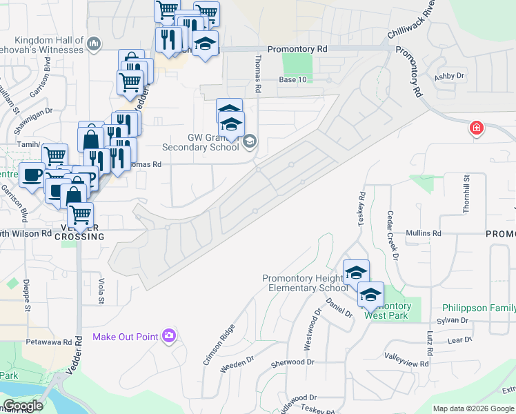 map of restaurants, bars, coffee shops, grocery stores, and more near 45955 Thomas Road in Chilliwack