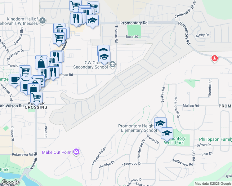 map of restaurants, bars, coffee shops, grocery stores, and more near 45955 Thomas Road in Chilliwack