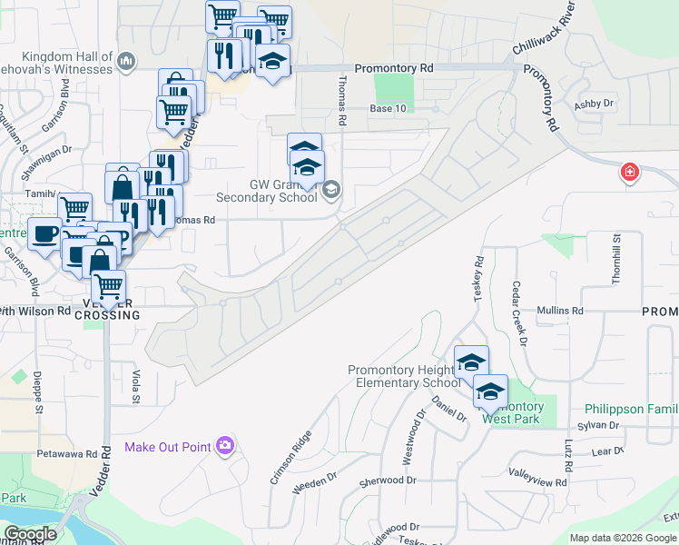 map of restaurants, bars, coffee shops, grocery stores, and more near 45955 Thomas Road in Chilliwack