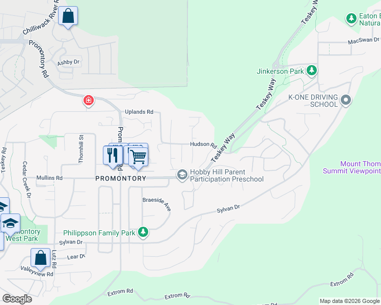 map of restaurants, bars, coffee shops, grocery stores, and more near 5657 Teskey Way in Chilliwack