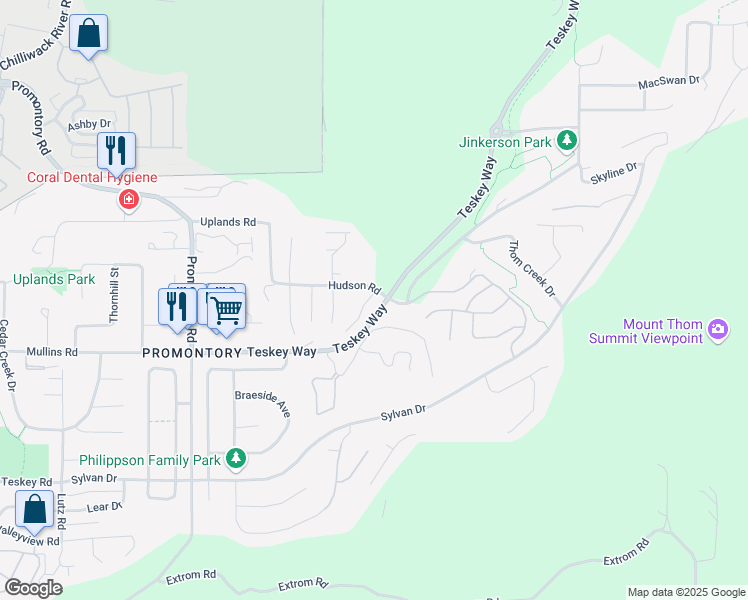 map of restaurants, bars, coffee shops, grocery stores, and more near 46832 Hudson Road in Chilliwack
