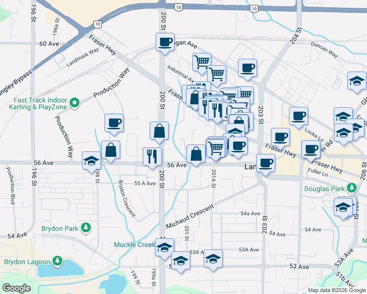 map of restaurants, bars, coffee shops, grocery stores, and more near in Langley