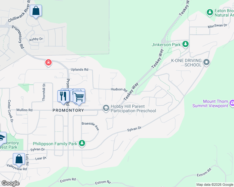map of restaurants, bars, coffee shops, grocery stores, and more near 5657 Teskey Way in Chilliwack