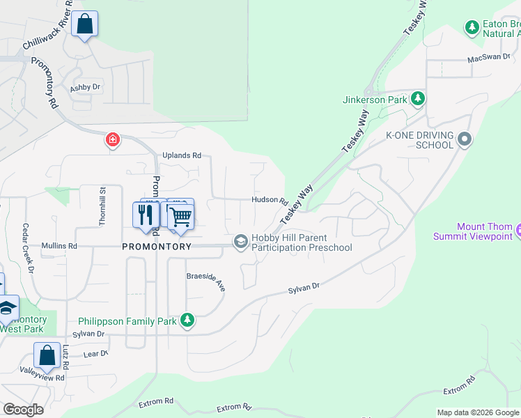 map of restaurants, bars, coffee shops, grocery stores, and more near 5657 Teskey Way in Chilliwack