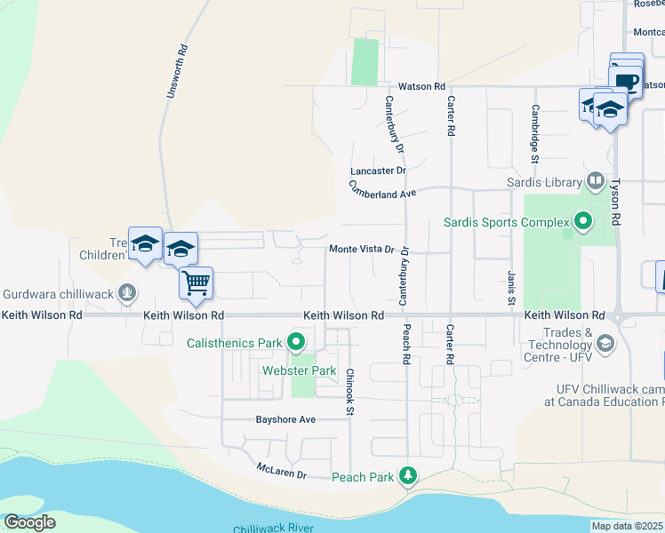 map of restaurants, bars, coffee shops, grocery stores, and more near 5696 Lindys Drive in Chilliwack