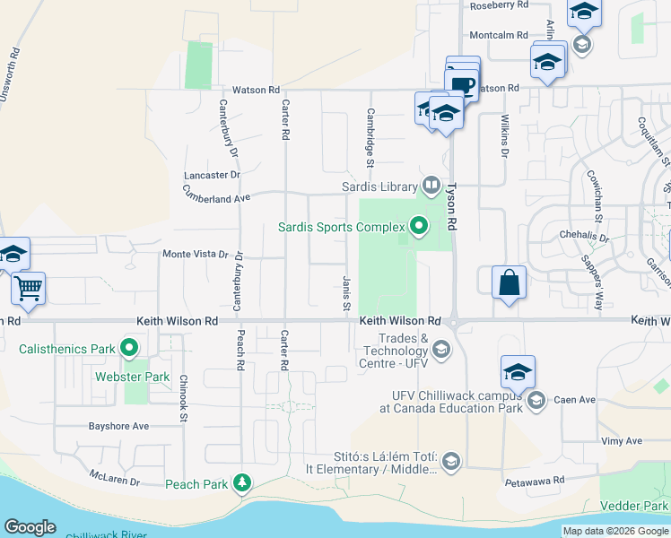map of restaurants, bars, coffee shops, grocery stores, and more near 44888 Carolyn Avenue in Chilliwack