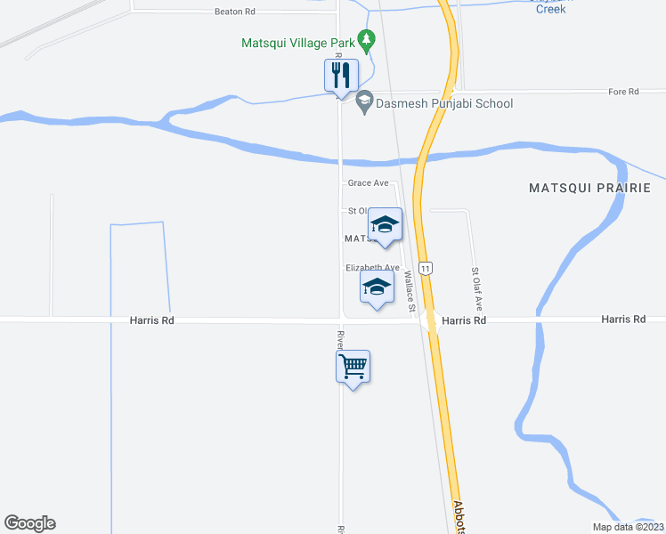 map of restaurants, bars, coffee shops, grocery stores, and more near 5703 Riverside Street in Abbotsford