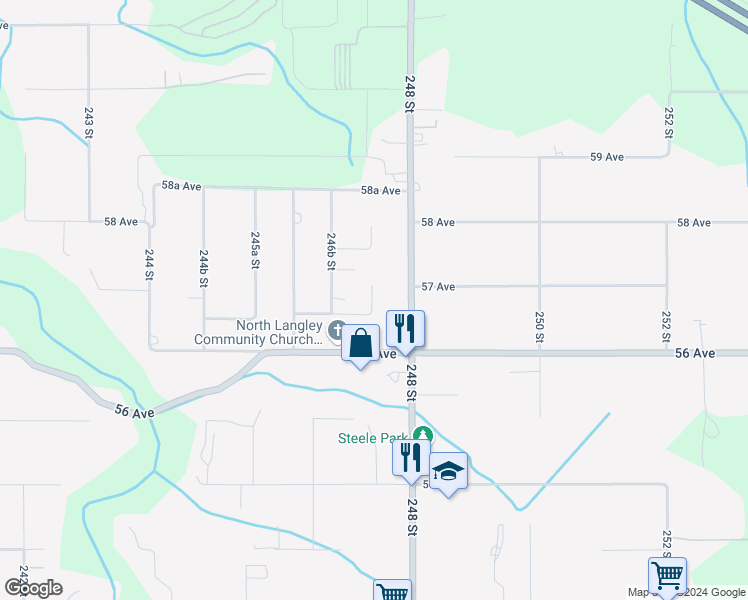 map of restaurants, bars, coffee shops, grocery stores, and more near 5692 247A Street in Langley Township