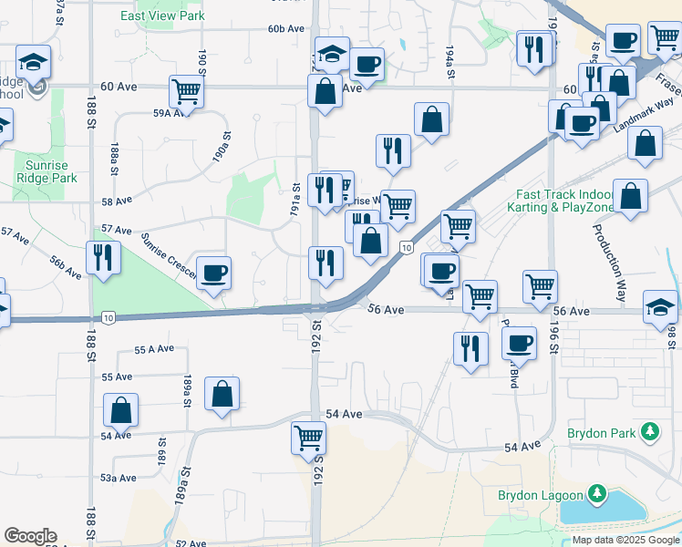 map of restaurants, bars, coffee shops, grocery stores, and more near in Surrey