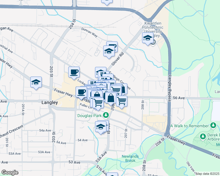 map of restaurants, bars, coffee shops, grocery stores, and more near 20621 Logan Avenue in Langley City