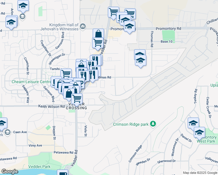 map of restaurants, bars, coffee shops, grocery stores, and more near 45788 Colt Place in Chilliwack