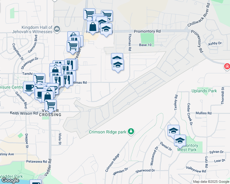 map of restaurants, bars, coffee shops, grocery stores, and more near 45936 Springfield Place in Chilliwack
