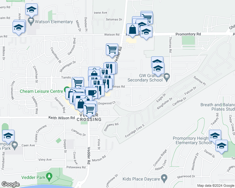 map of restaurants, bars, coffee shops, grocery stores, and more near in Chilliwack