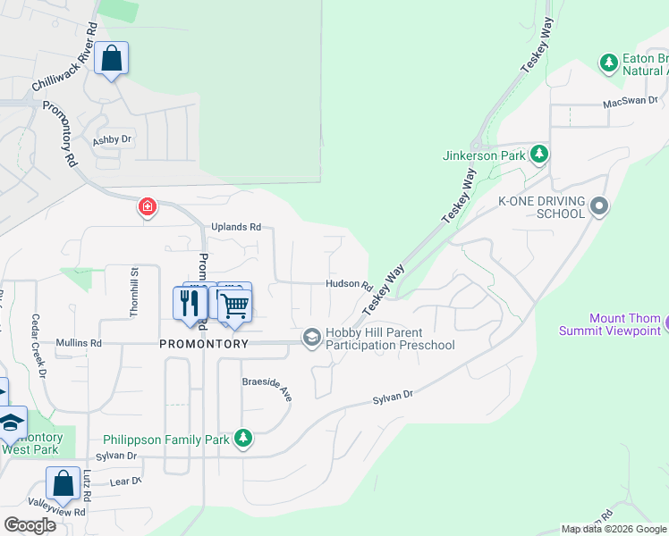 map of restaurants, bars, coffee shops, grocery stores, and more near 5657 Teskey Way in Chilliwack