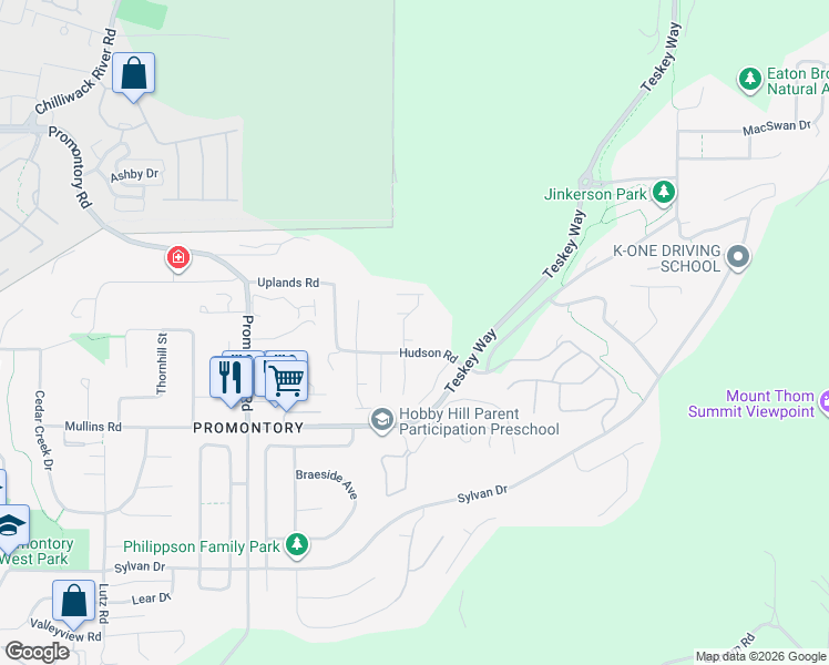 map of restaurants, bars, coffee shops, grocery stores, and more near 5657 Teskey Way in Chilliwack