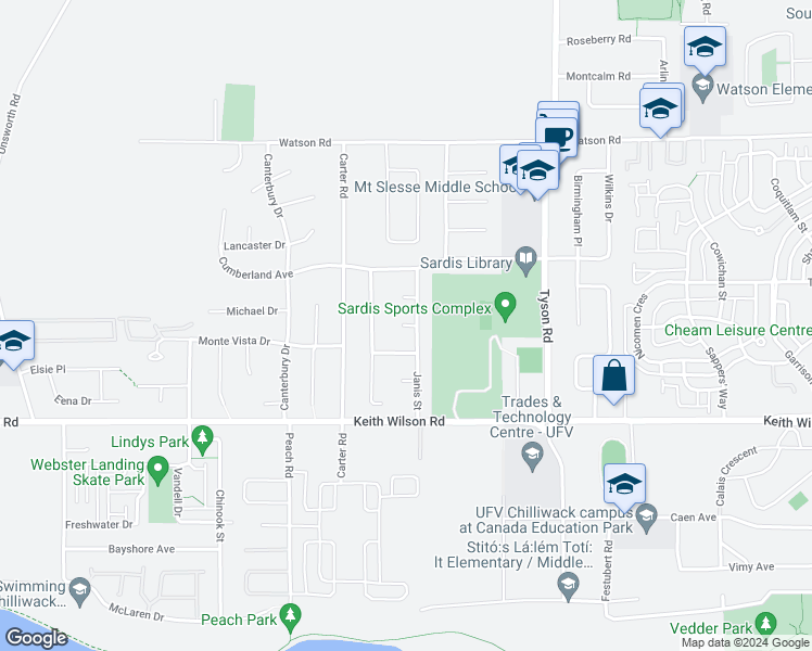 map of restaurants, bars, coffee shops, grocery stores, and more near 44866 Doreen Place in Chilliwack