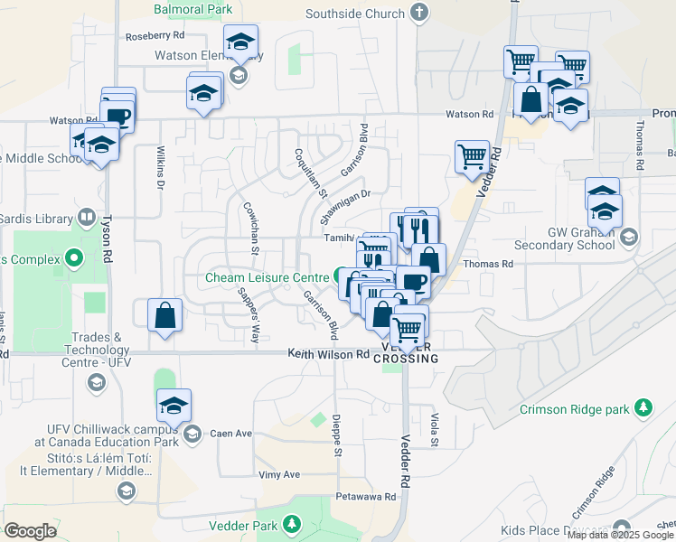 map of restaurants, bars, coffee shops, grocery stores, and more near in Chilliwack