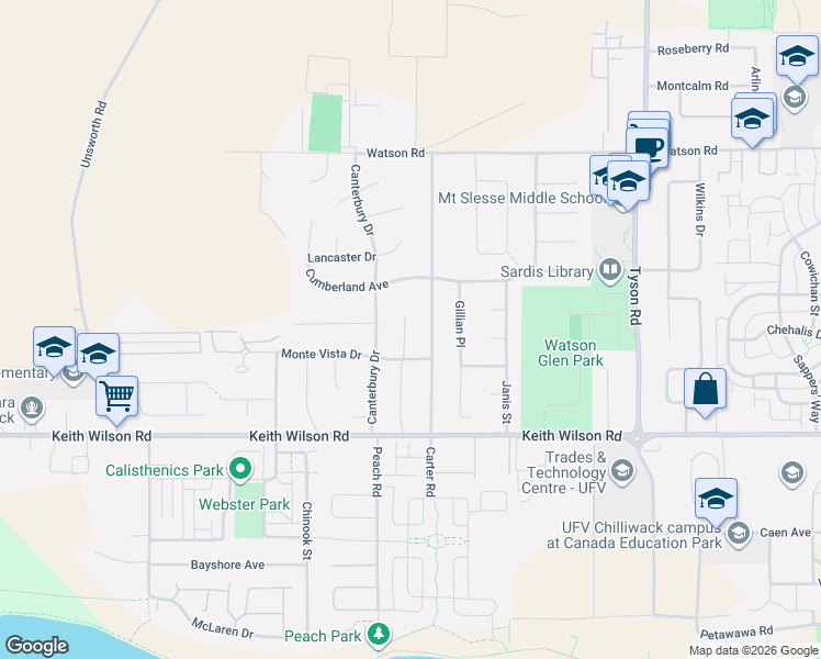 map of restaurants, bars, coffee shops, grocery stores, and more near 5765 Montesina Place in Chilliwack