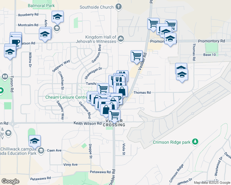 map of restaurants, bars, coffee shops, grocery stores, and more near in Chilliwack