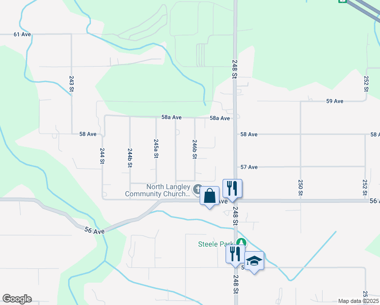 map of restaurants, bars, coffee shops, grocery stores, and more near 5751 246B Street in Langley Township