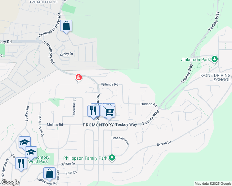 map of restaurants, bars, coffee shops, grocery stores, and more near 5756 Promontory Road in Chilliwack