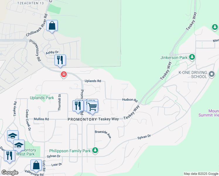 map of restaurants, bars, coffee shops, grocery stores, and more near 46745 Hudson Road in Chilliwack