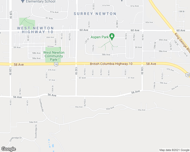 map of restaurants, bars, coffee shops, grocery stores, and more near 13319 57 Avenue in Surrey