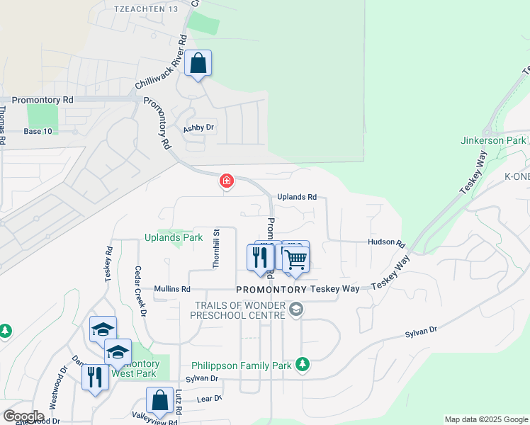 map of restaurants, bars, coffee shops, grocery stores, and more near 5797 Promontory Road in Chilliwack