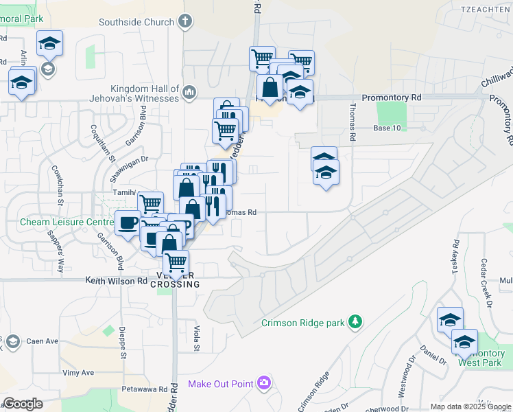map of restaurants, bars, coffee shops, grocery stores, and more near 45773 Thomas Road in Chilliwack