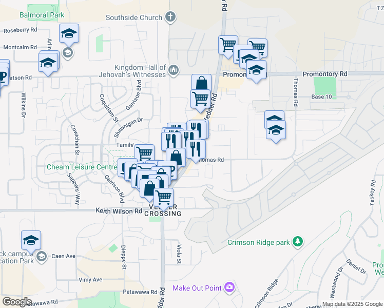 map of restaurants, bars, coffee shops, grocery stores, and more near 5735 Vedder Road in Chilliwack