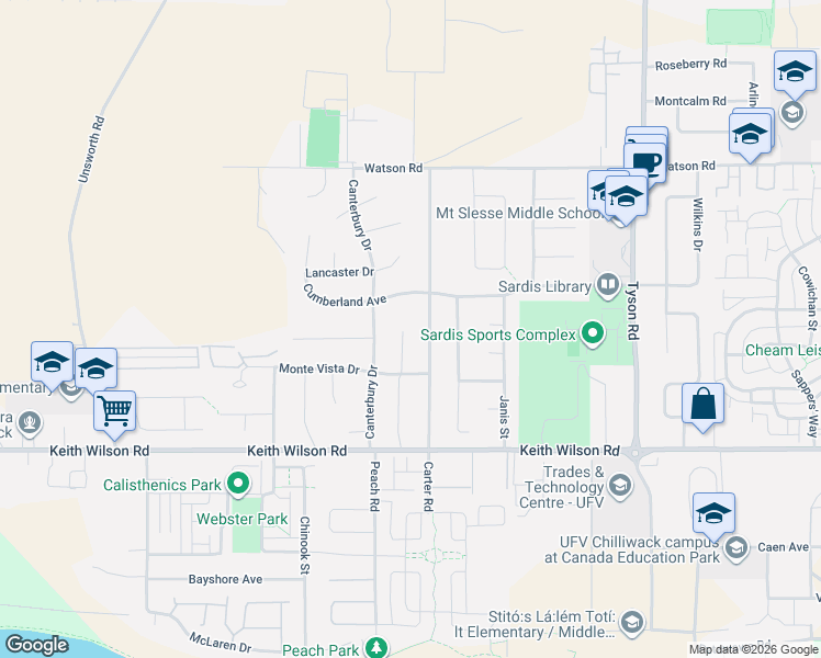 map of restaurants, bars, coffee shops, grocery stores, and more near 5765 Montesina Place in Chilliwack