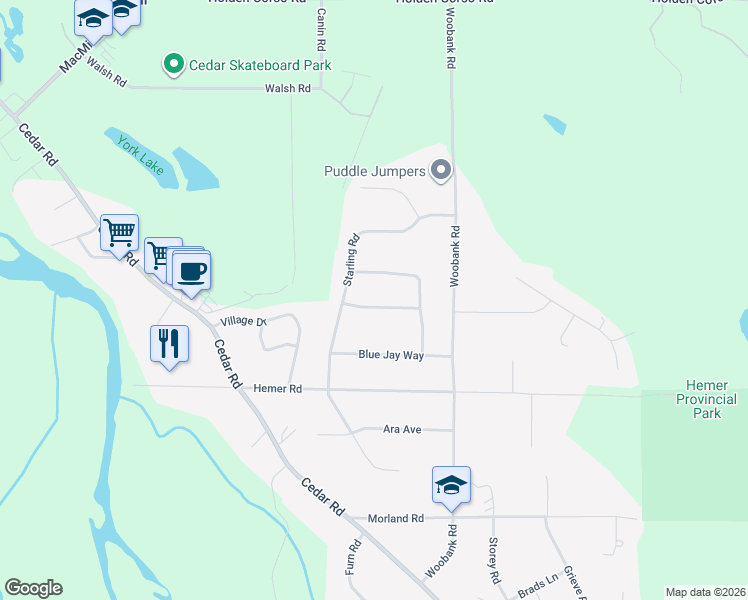 map of restaurants, bars, coffee shops, grocery stores, and more near 2204 Hummingbird Drive in Nanaimo