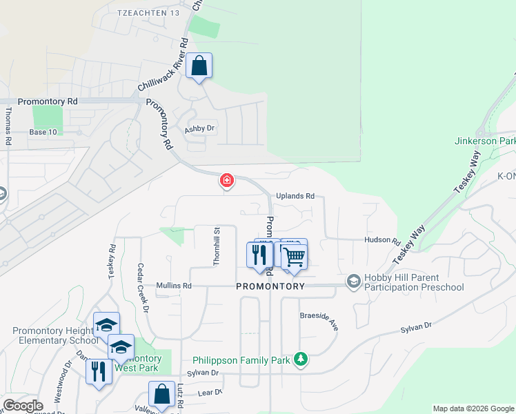 map of restaurants, bars, coffee shops, grocery stores, and more near 46530 Uplands Road in Chilliwack