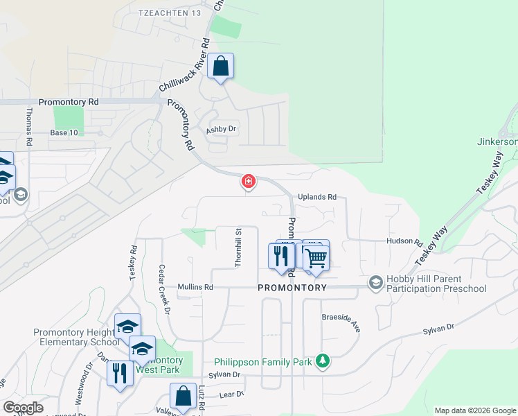 map of restaurants, bars, coffee shops, grocery stores, and more near 46530 Uplands Road in Chilliwack