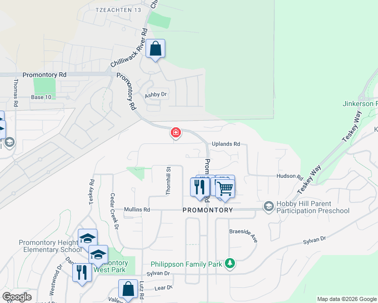 map of restaurants, bars, coffee shops, grocery stores, and more near 46530 Uplands Road in Chilliwack
